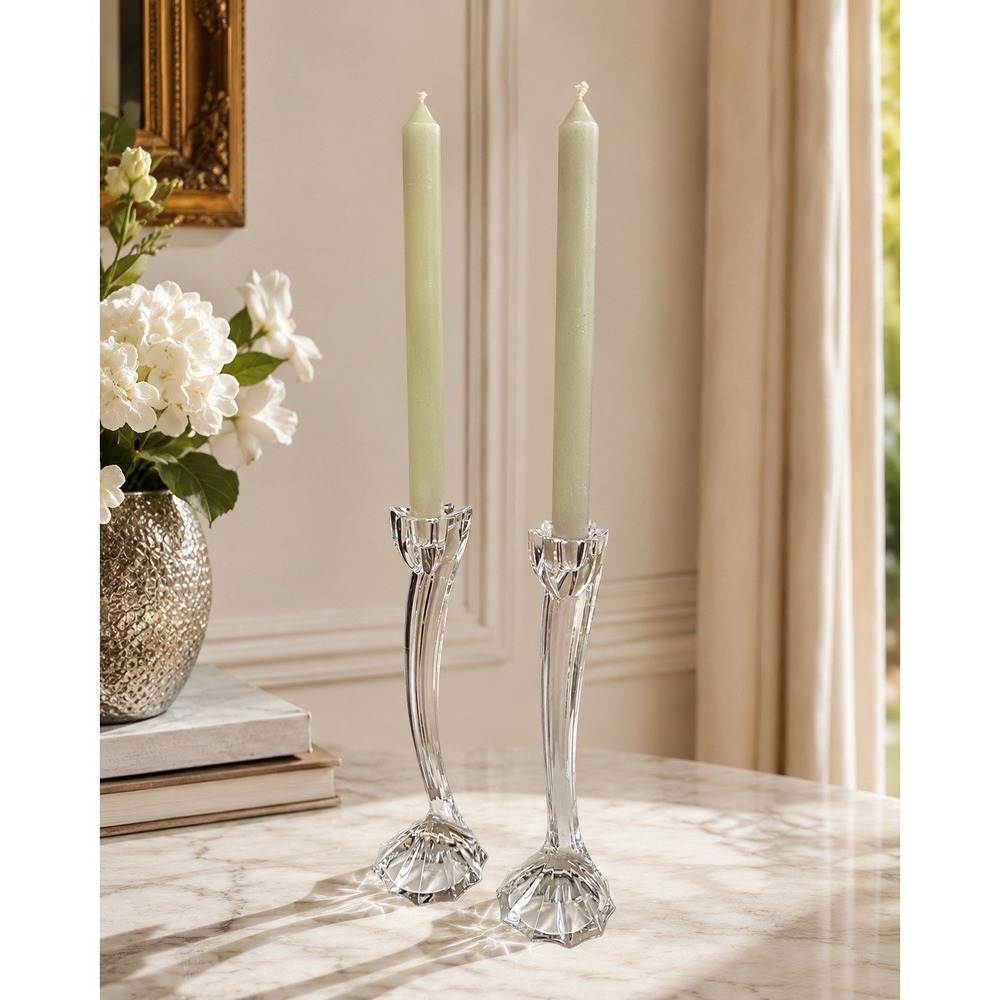 Mikasa Flower Song Elegant Crystal‎ Taper Candle Holders Floral Pattern Pair